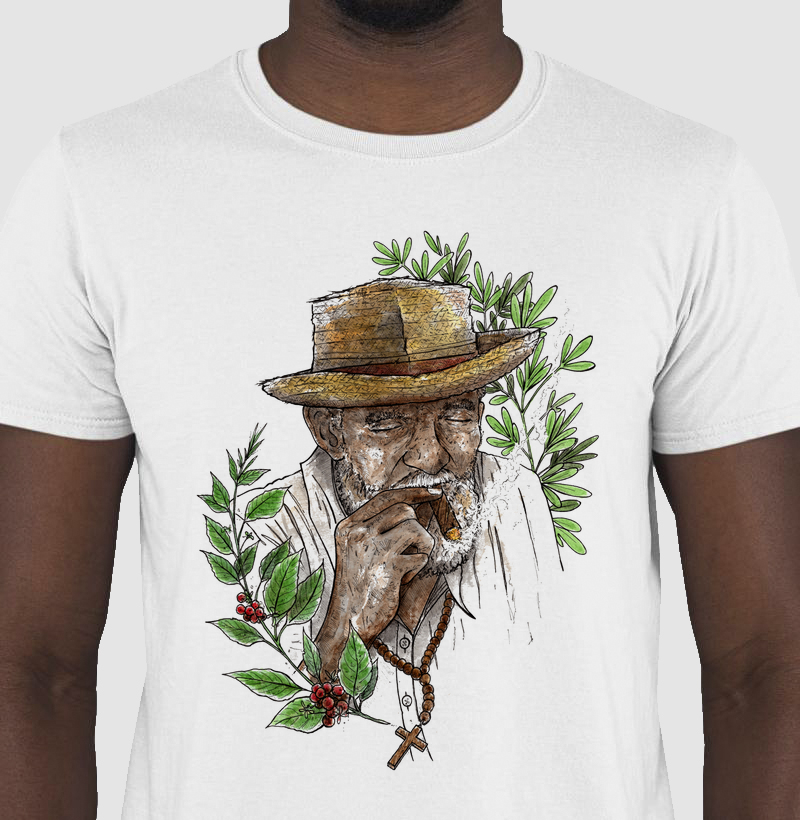 Camiseta Preto Velho Sabedoria e Axé em 100% Algodão