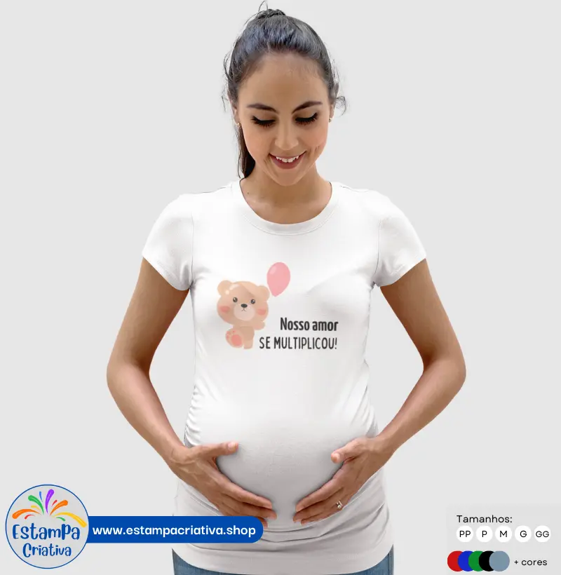 Camiseta Feminina: "Nosso Amor Se Multiplicou"