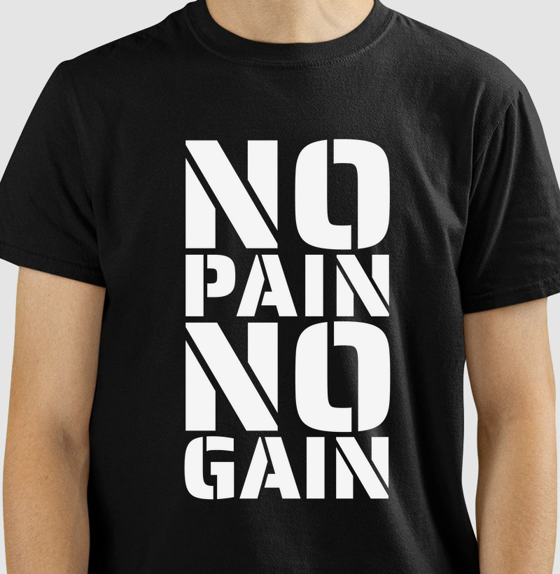 Camiseta No Pain No Gain | Estilo Estêncil | Força e Resiliência | Moda Fitness & Streetwear