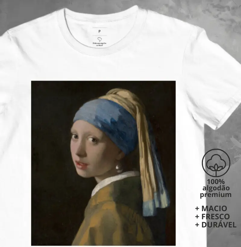 Camiseta Meisje met de parel (moça do brinco de pérola) - Johannes Vermeer de 1665. 