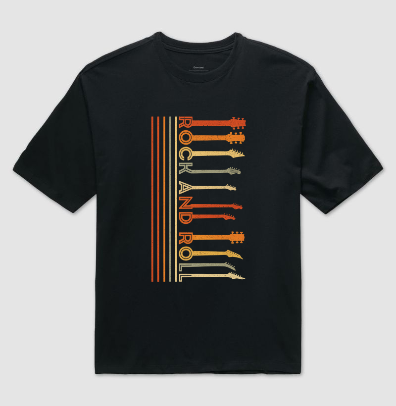 camiseta-rock-and-roll-retrô-guitarras-coloridas