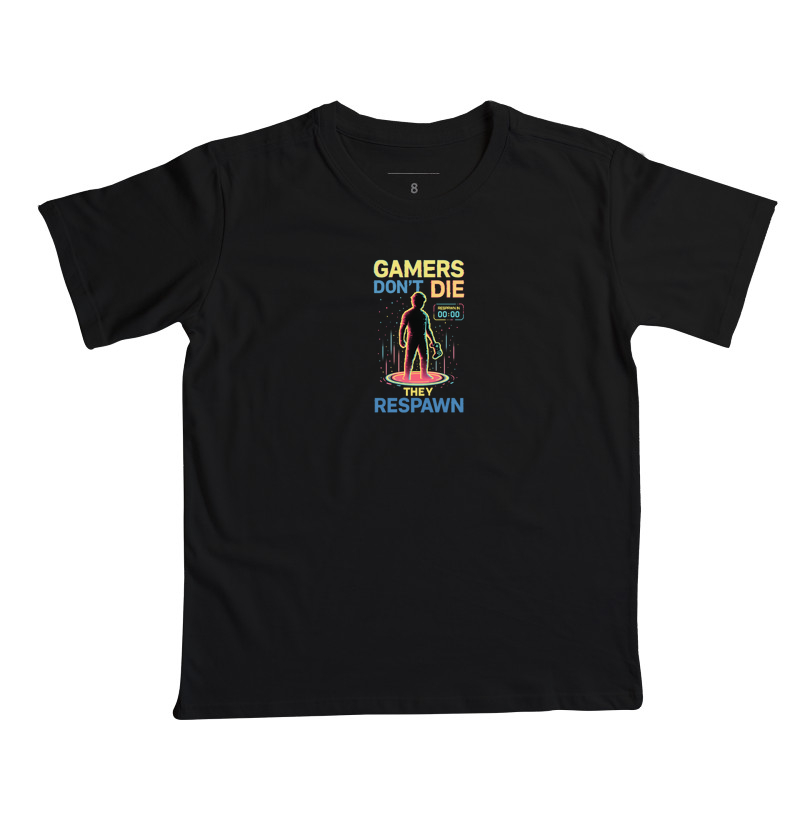 Camiseta Gamer “Gamers Don’t Die – They Respawn” | Pixel Art Glitch Estética Neon | ManaMoney