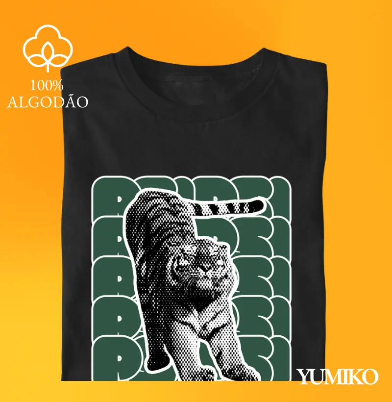 Tshirt em Algodão com Estampa Tigre Se Espreguiçando