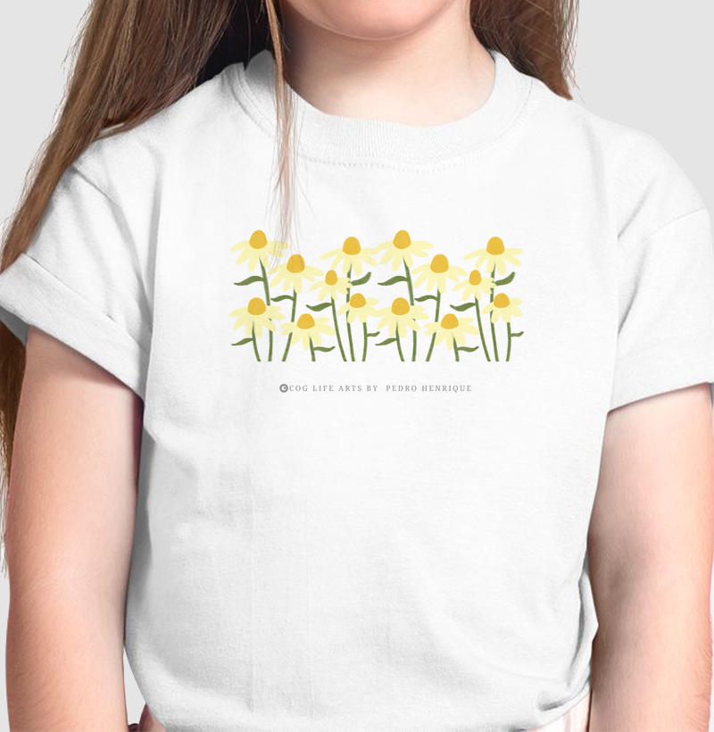 Camiseta Infantil Branca Margaridas by Pedro Campos