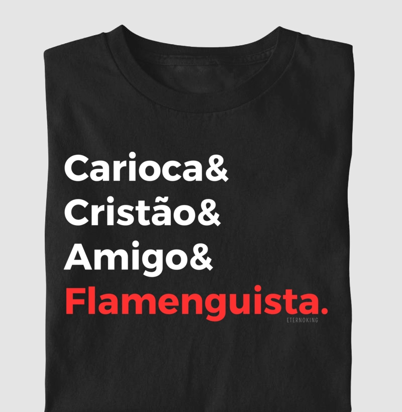 Camiseta cristã marca Eterno King com frases de fé "Cristão Flamenguista" em letras brancas