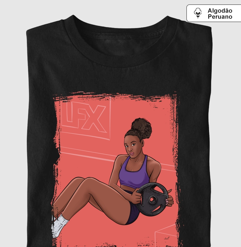 Mulher Preta fazendo Abdominal Oblíquo com Anilha V01