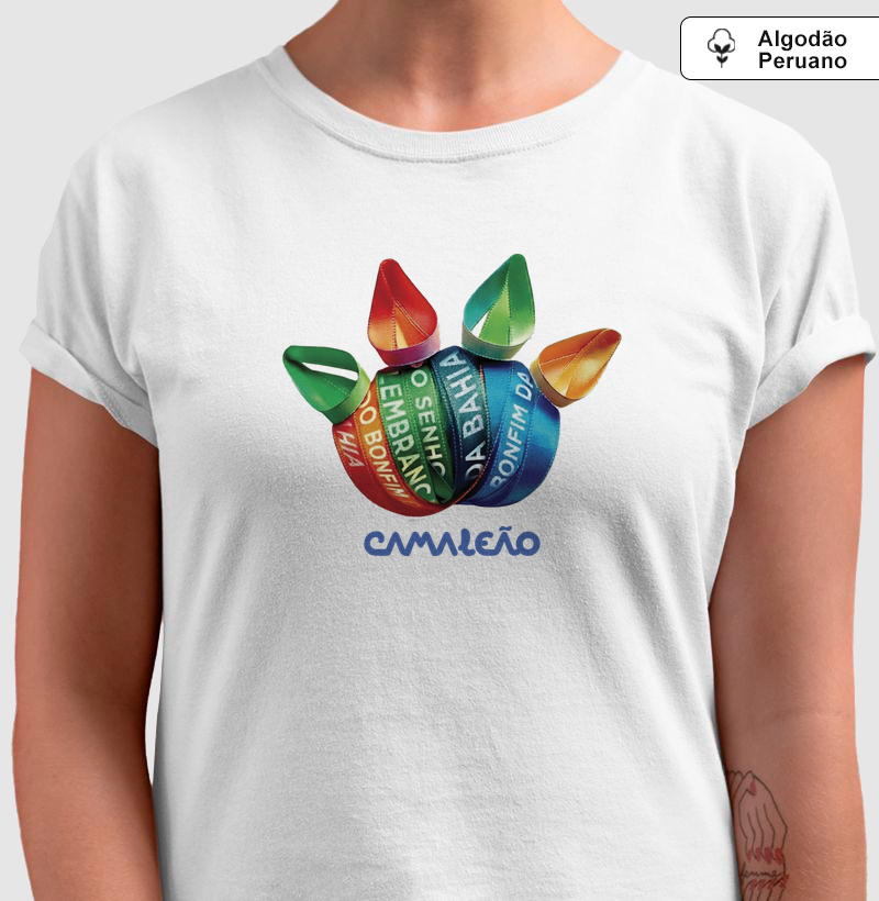 Camiseta Premium Feminina Camaleão Senhor do Bonfim - Algodão Pima - Modelo 02