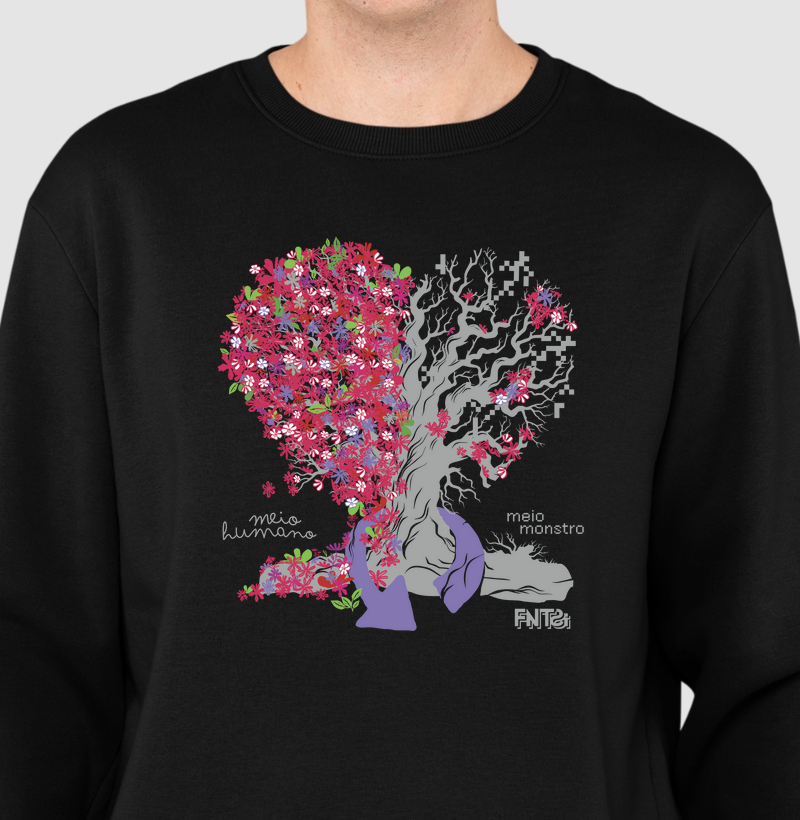 MOLETOM SUÉTER SLIM "HUMANOS E MONSTROS" / ÁRVORE-CORAÇÃO GRANDE