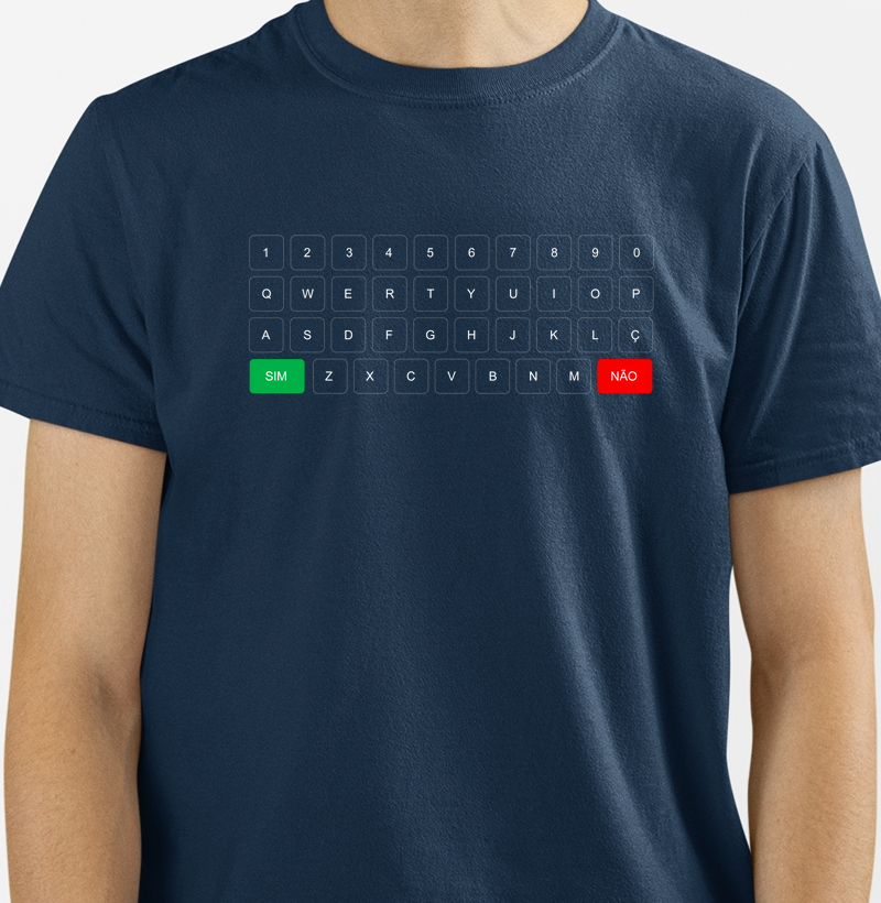 Camiseta Teclado Inclusivo com as teclas SIM e NÃO | Masculina | azul marinho