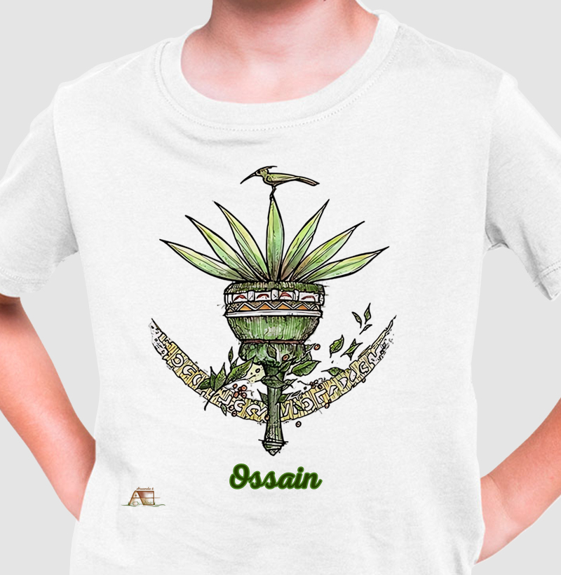 Camiseta Infantil Aruanda ê Brasão de Ossain Poder das Ervas em 100% Algodão