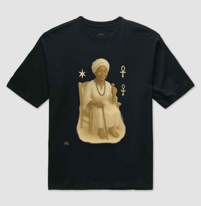 Camiseta Oversize Vovó Rita Nagô – Linha Preto Velho | Malha 100% algodão
