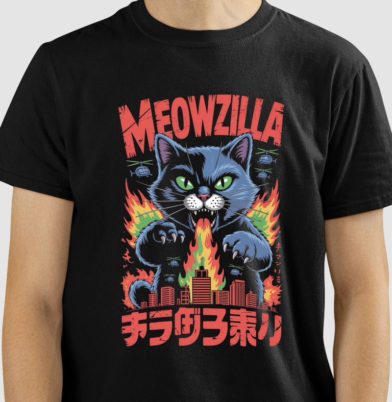 Camiseta "Meowzilla" - O Terror Felino | Chigos