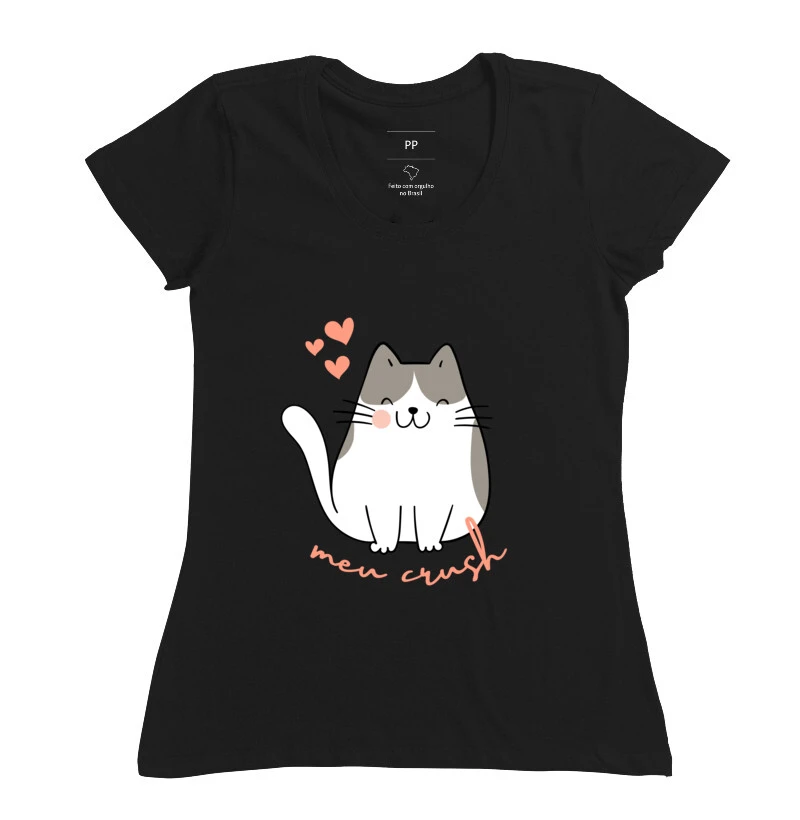 Camiseta Estampada Feminina Imagem de Gatinho "Meu Crush"