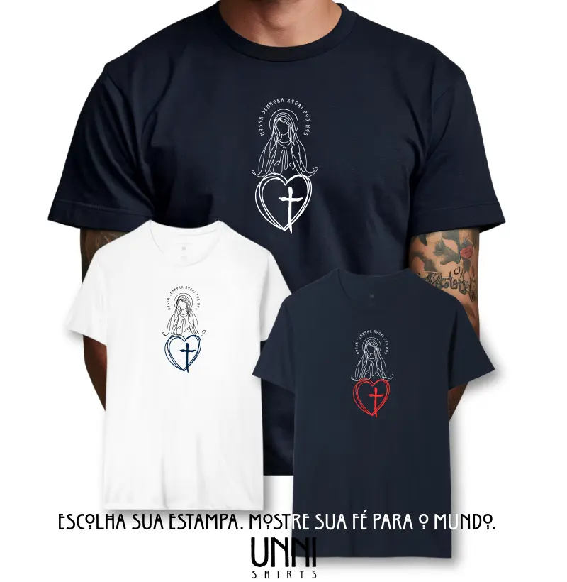 Estampa Nossa Senhora e Coração Preta Masc.