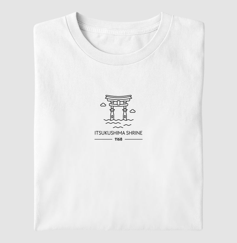Camiseta Algodão Premium “Itsukushima Shrine 1168” – Line Art Unissex (PP ao 4G)