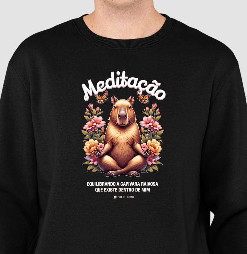 Suéter Moletom Meditação - Equilibrando a Capivara Interior 