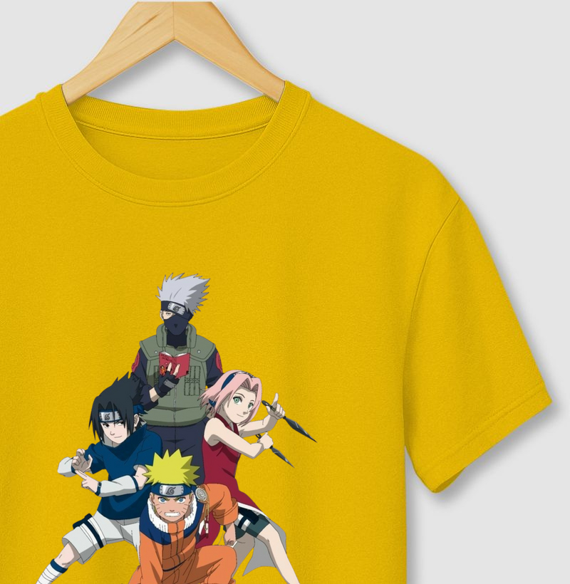 Camiseta com Naruto, Sasuke, Sakura e Kakashi