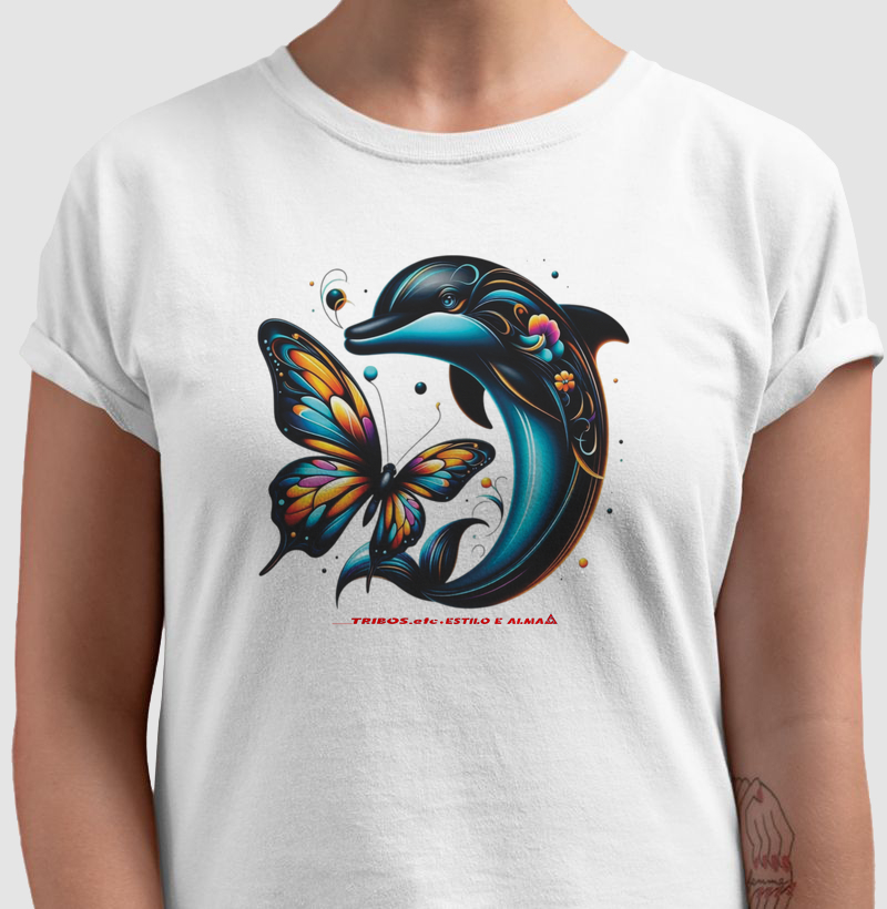 CAMISETA RESERVA.INK MASCULINA E FEMININA TRIBOS.etc GOLFINHO E A BORBOLETA