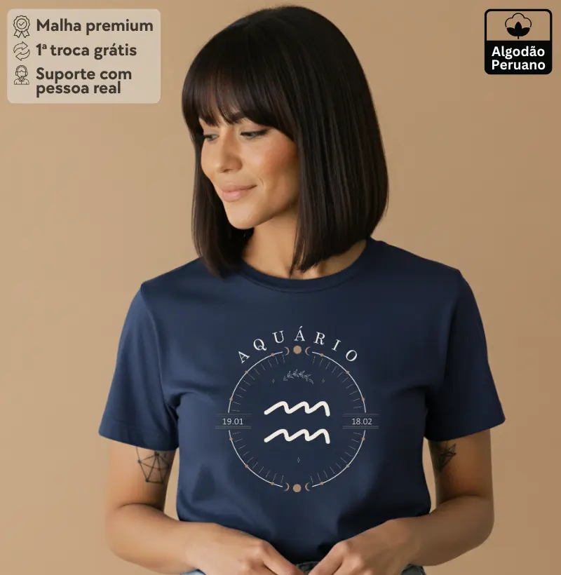 Camiseta Zodíaco Aquário - Algodão Peruano