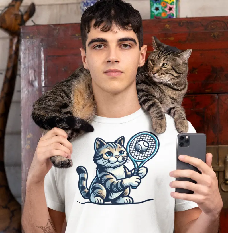 Gato Tenista | Camiseta de Malha Pet Atleta | Estampa Tênis | Design Esportivo Exclusivo