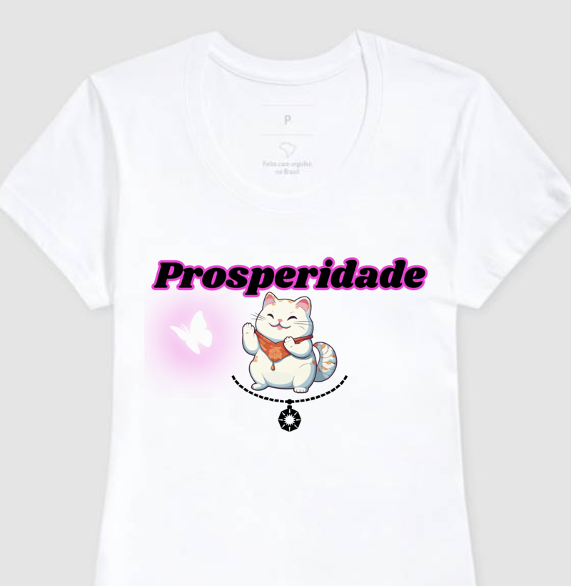 Camiseta Feminina Prosperidade Gato da Sorte Cor Roxo