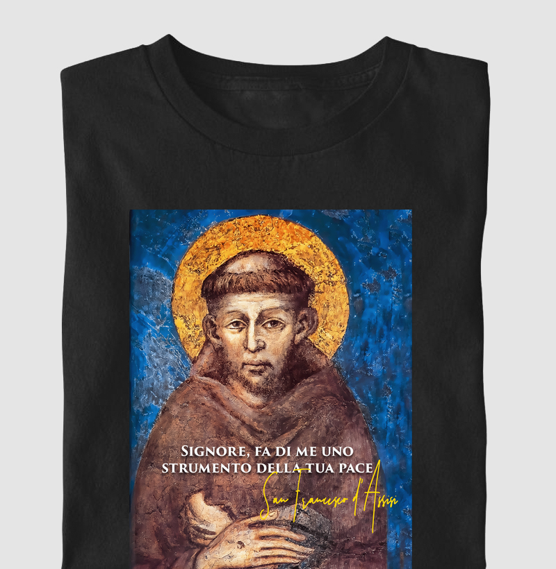 São Francisco de Assis Afresco com frase em Italiano Signore, fa di me uno strumento della tua pace