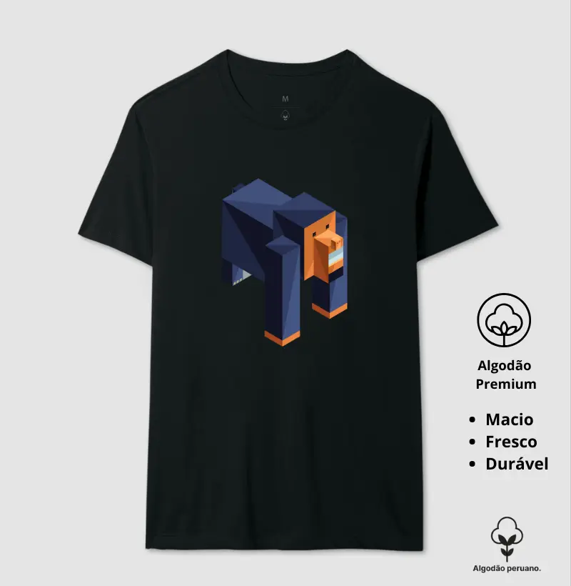 Camiseta Animalis Gorila Minecraft 100% Algodão Peruano 