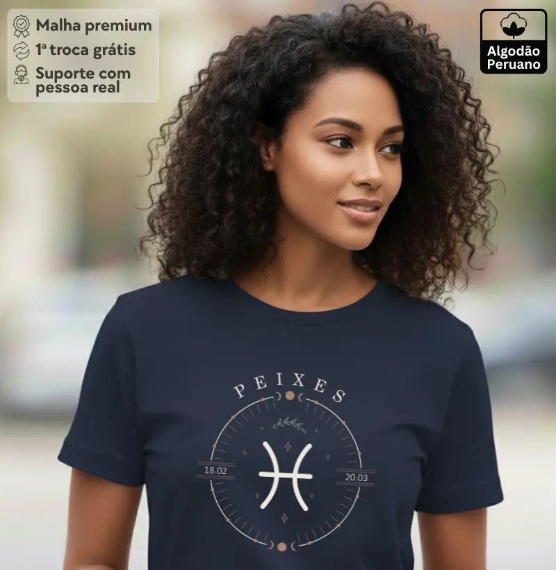 Camiseta Zodíaco Peixes - Algodão Peruano