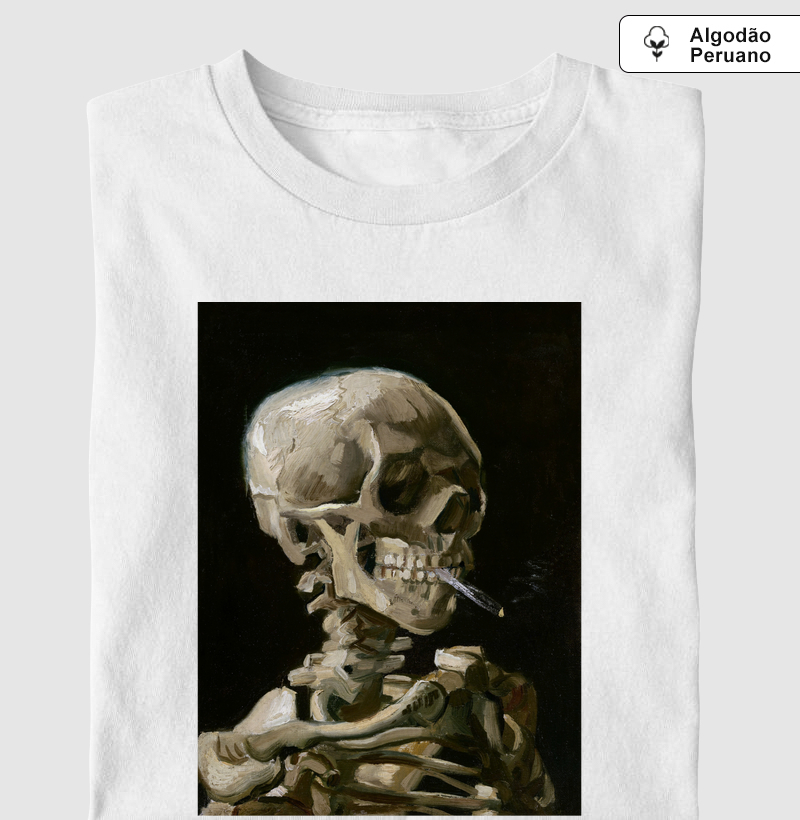 Head of a skeleton with a burning cigarette