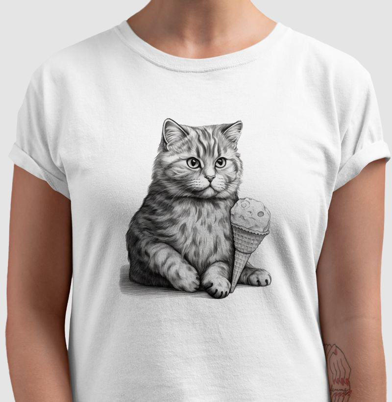 Camiseta Gato e Sorvete