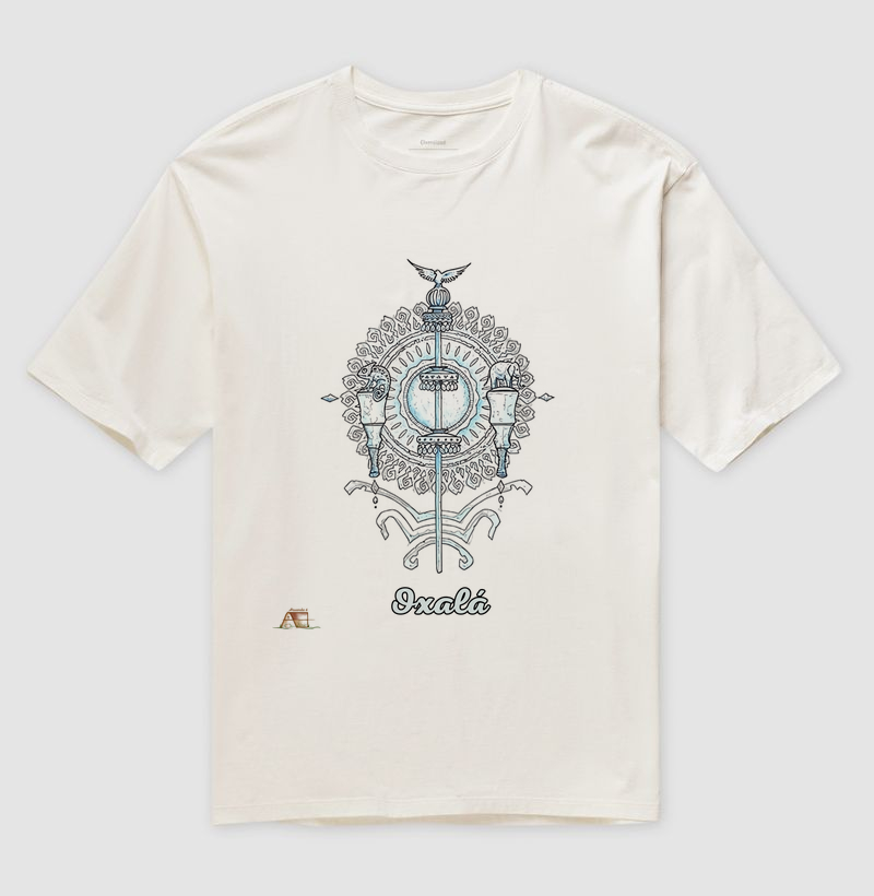 Camiseta Oversized Aruanda ê paxorô de Oxalá Paz e Axé em 100% Algodão