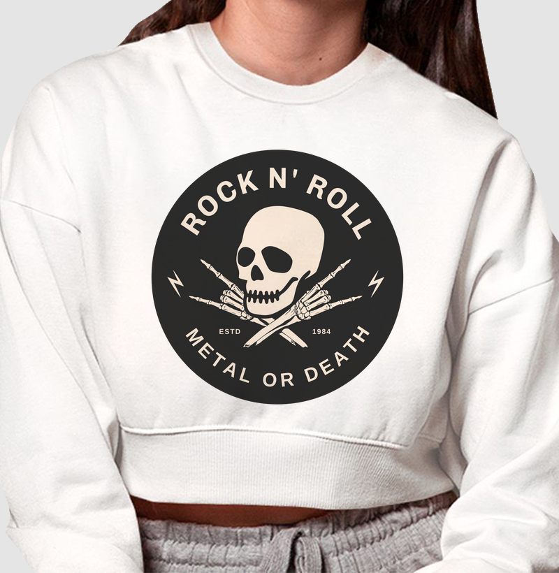 Rock N’ Roll Metal or Death: Moletom Cropped - Estilo e Atitude para Fãs do Metal