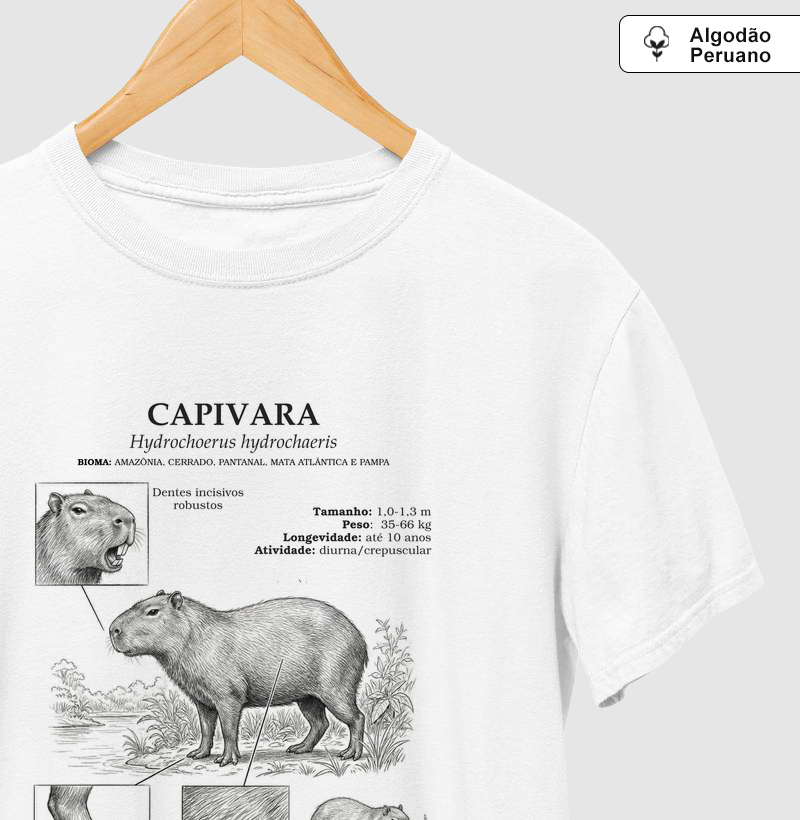 Camiseta Prime Capivara Vintage | Coleção Enciclopédia Tropical