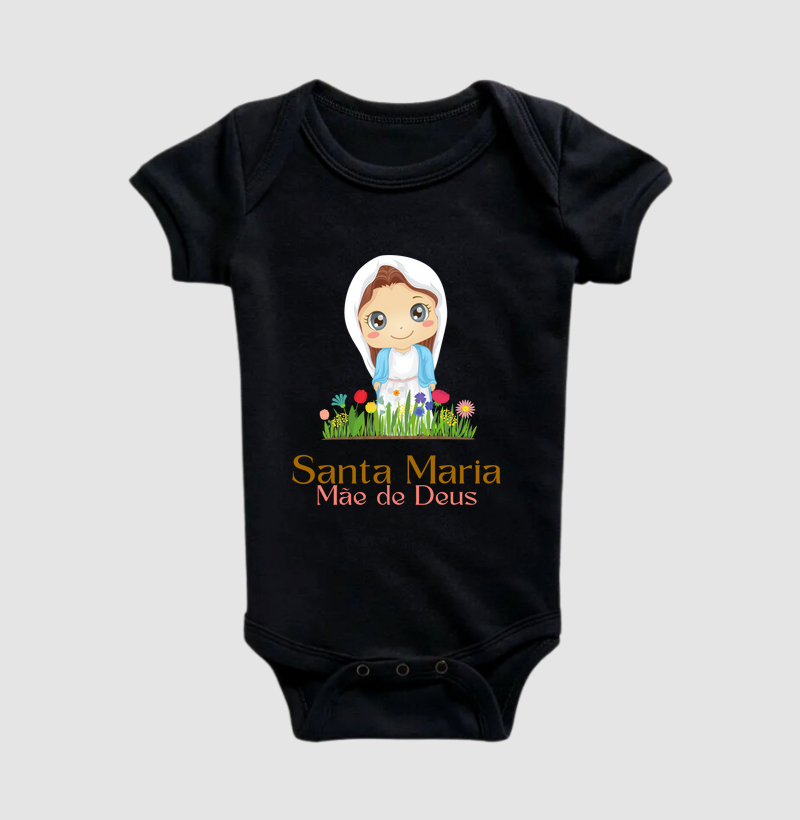 Body para Bebê Santa Maria Mãe de Deus (com imagem infantilizada de Maria)