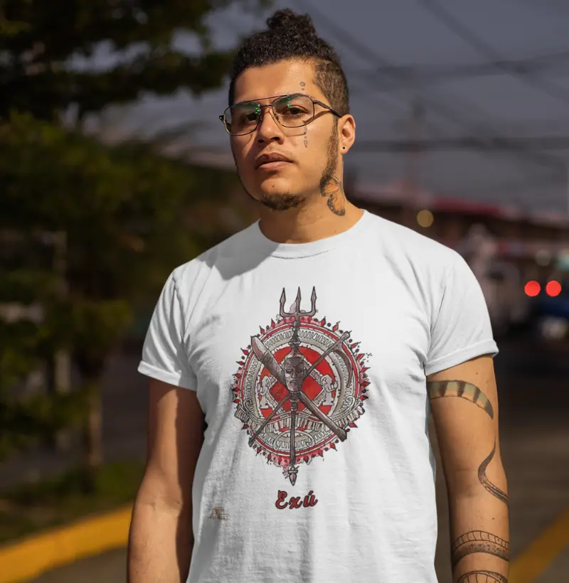 Camiseta Aruanda ê Armas de Exú Movimento e Proteção em 100% Algodão