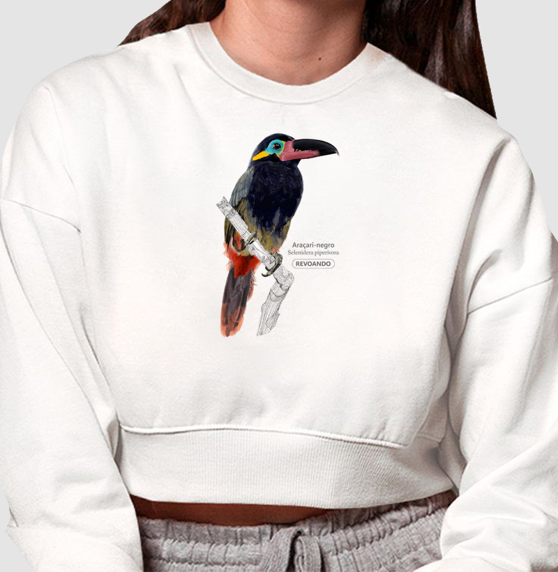 Aves do Brasil - Araçari-negro - Moletom Cropped
