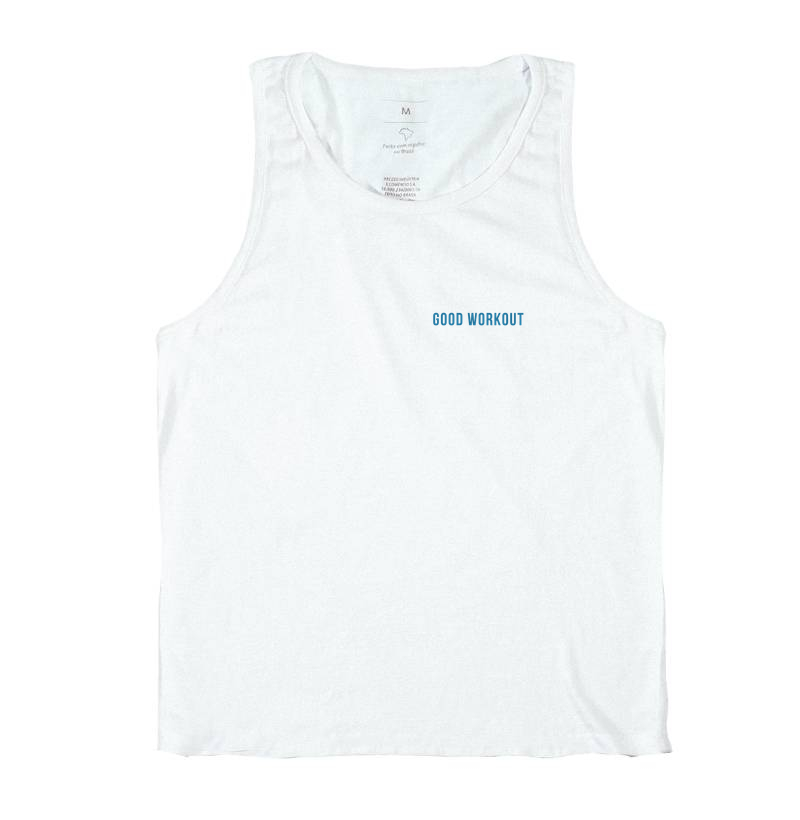Regata Good Workout Branca Logo Pequena Azul