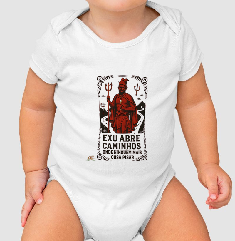 Body Infantil Aruanda ê Exu Abre Caminhos exclusiva 100% Algodão