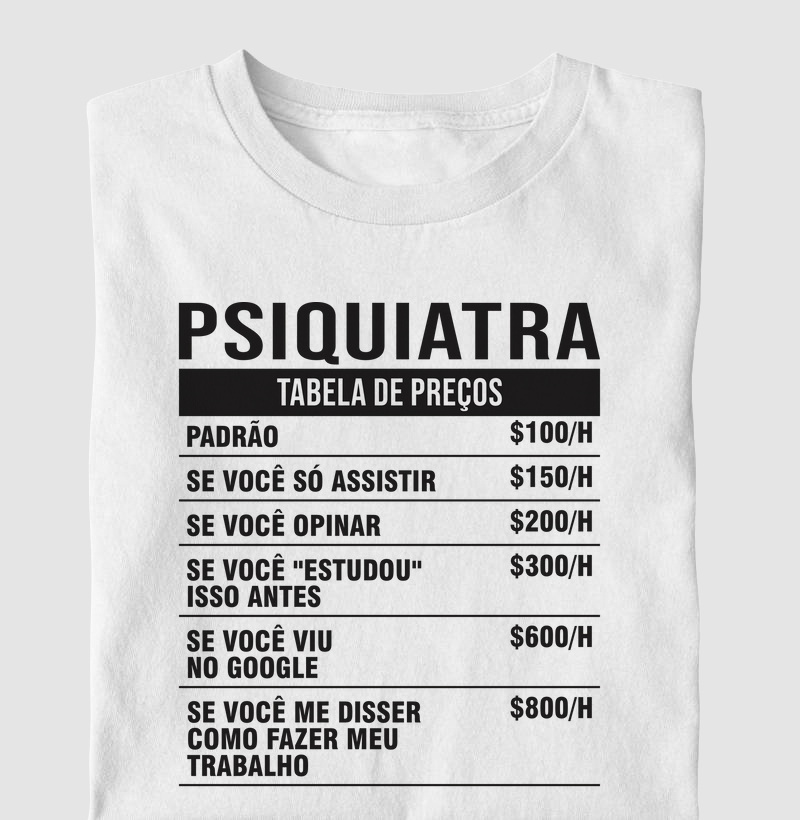Tabela de Preços Psiquiátricos