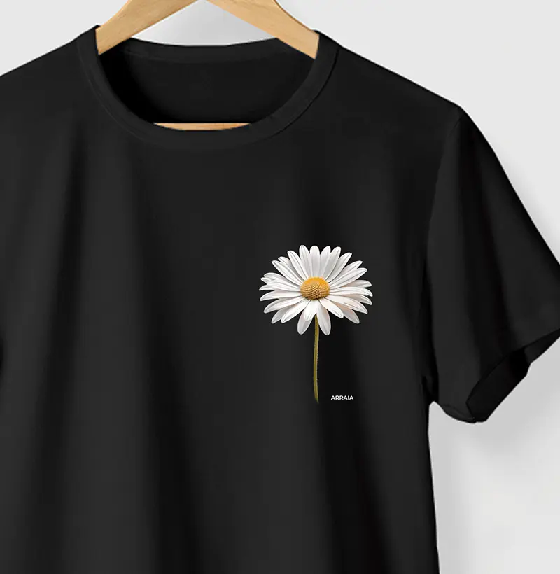 Camiseta MARGARIDA FLOR - PRETA - (100% Algodão)