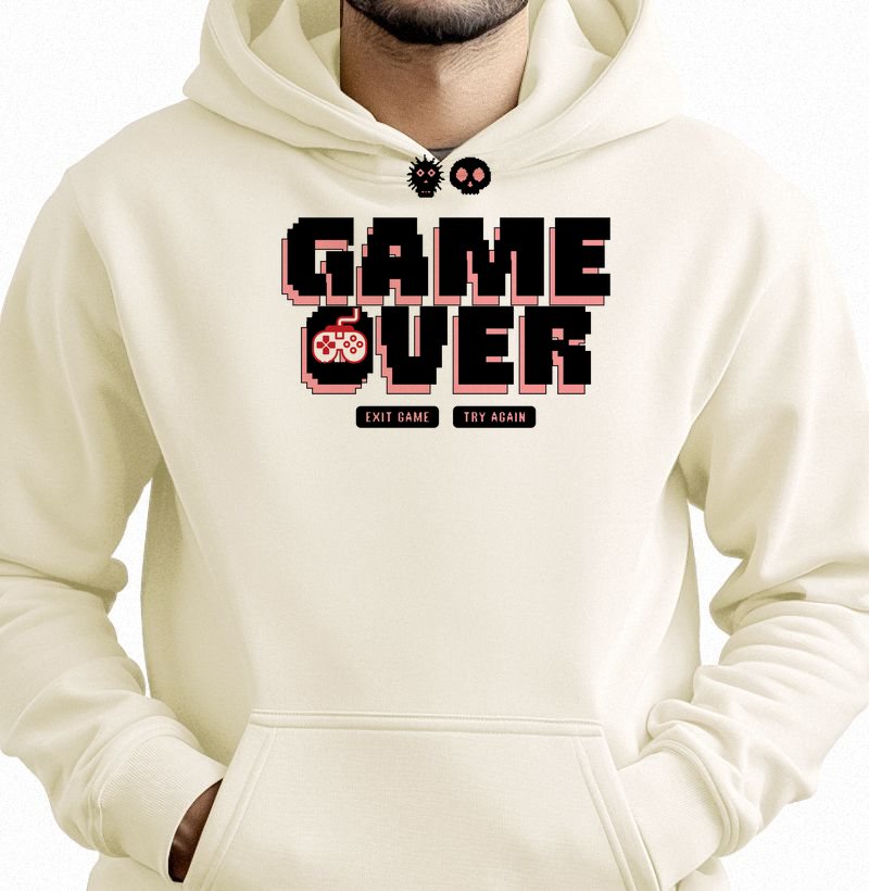 Moletom Slim com Bolso “Game Over - Exit Game or Try Again”