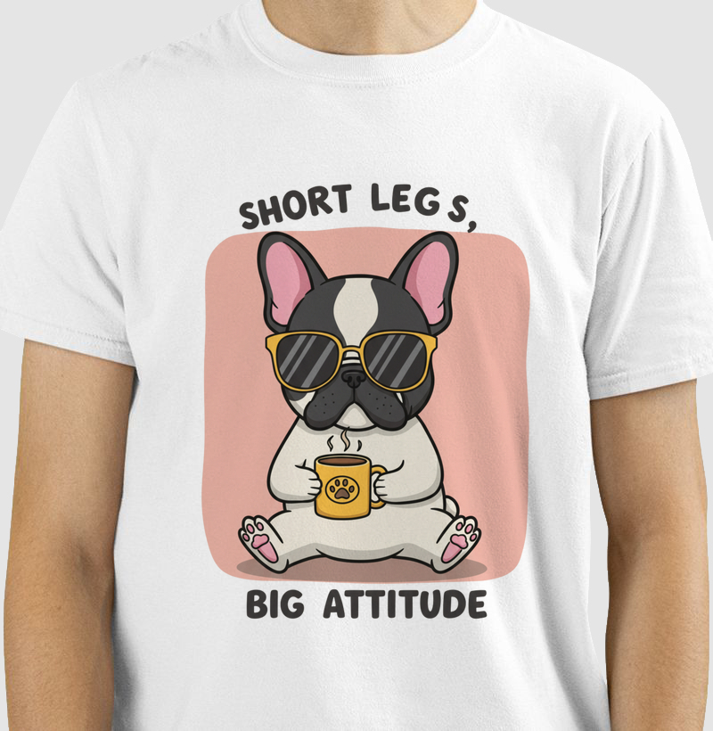 Perninhas Curtas, Atitude Gigante – Camiseta Bulldog Francês Engraçada