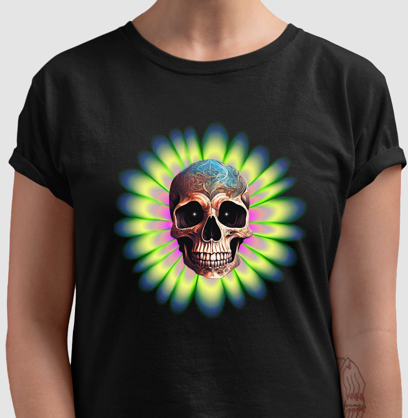 camiseta flor caveira