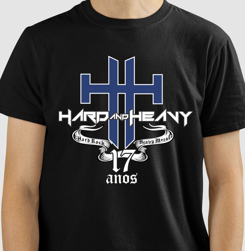 CAMISETA COM ESTAMPA HARD AND HEAVY 17 ANOS AZUL