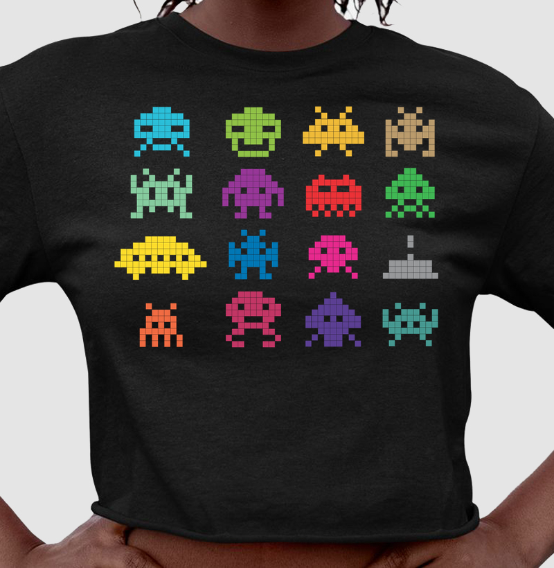 Color Pixel Aliens – Think Tee