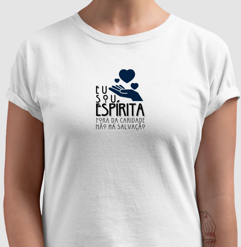 Estampa Sou Espírita Corações Branco Fem.
