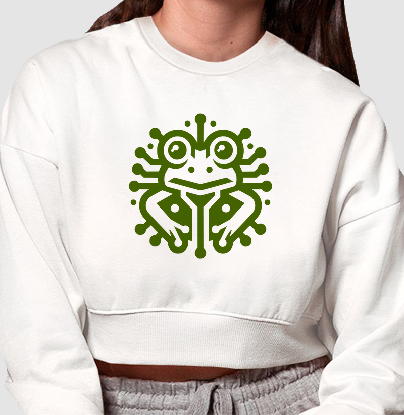 Cyber Frog: Moletom Cropped - Tecnologia e Natureza em Harmonia