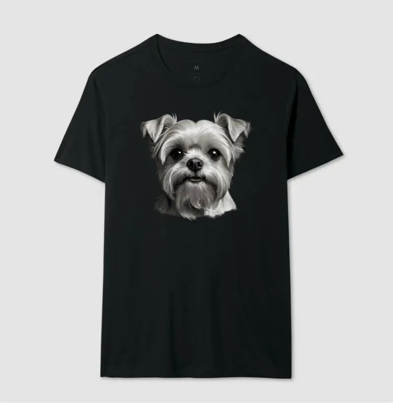 Camiseta Yorkshire preto e branco bigodinho