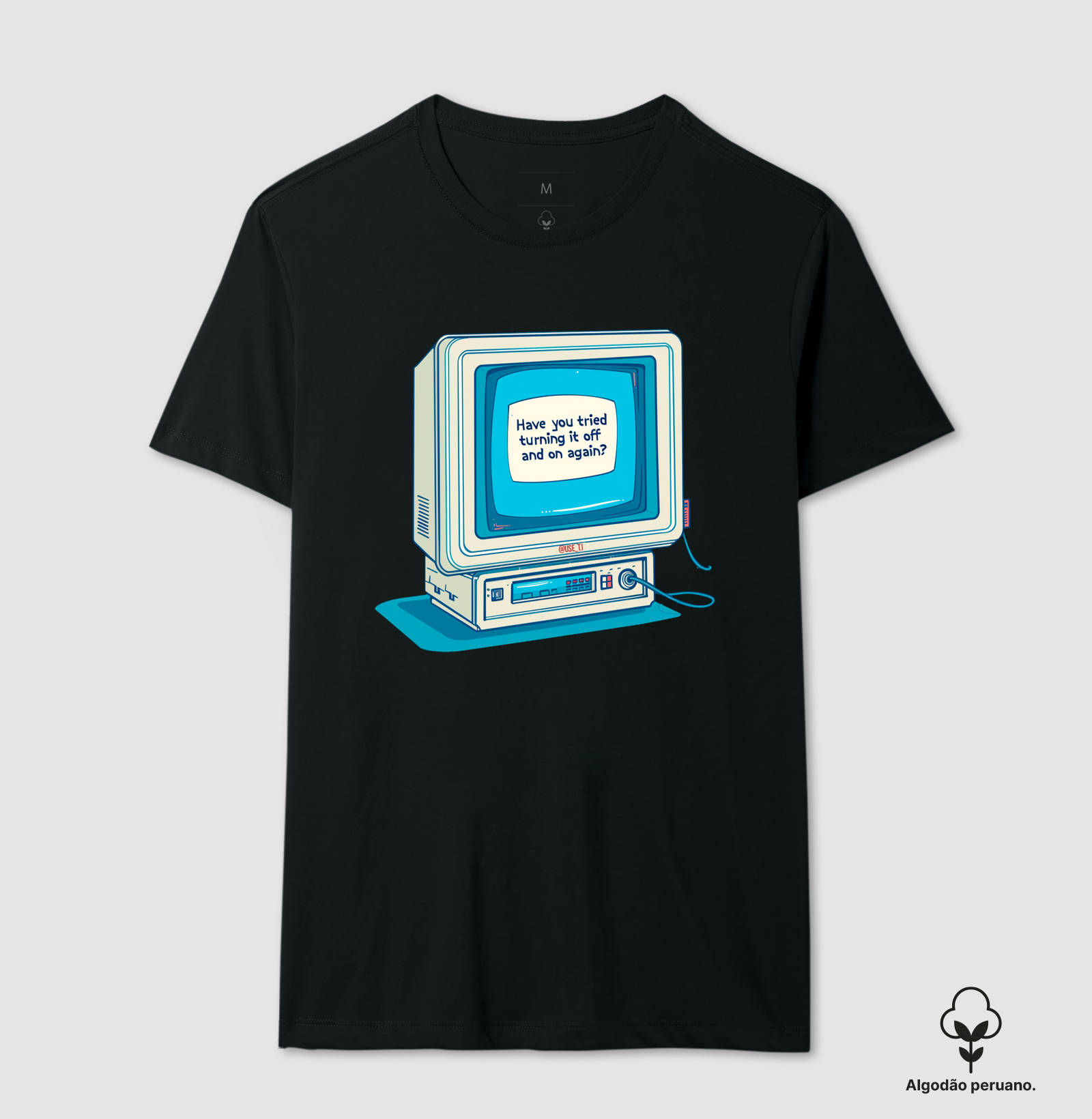 Camiseta Algodão Peruano "Turning in off and turn again" T.I 