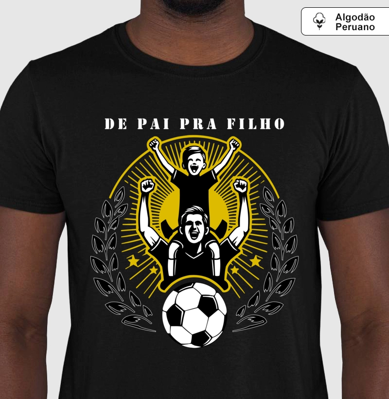Camiseta De Pai Pra Filho Algodão Peruano - Amarelo, Preto e Branco